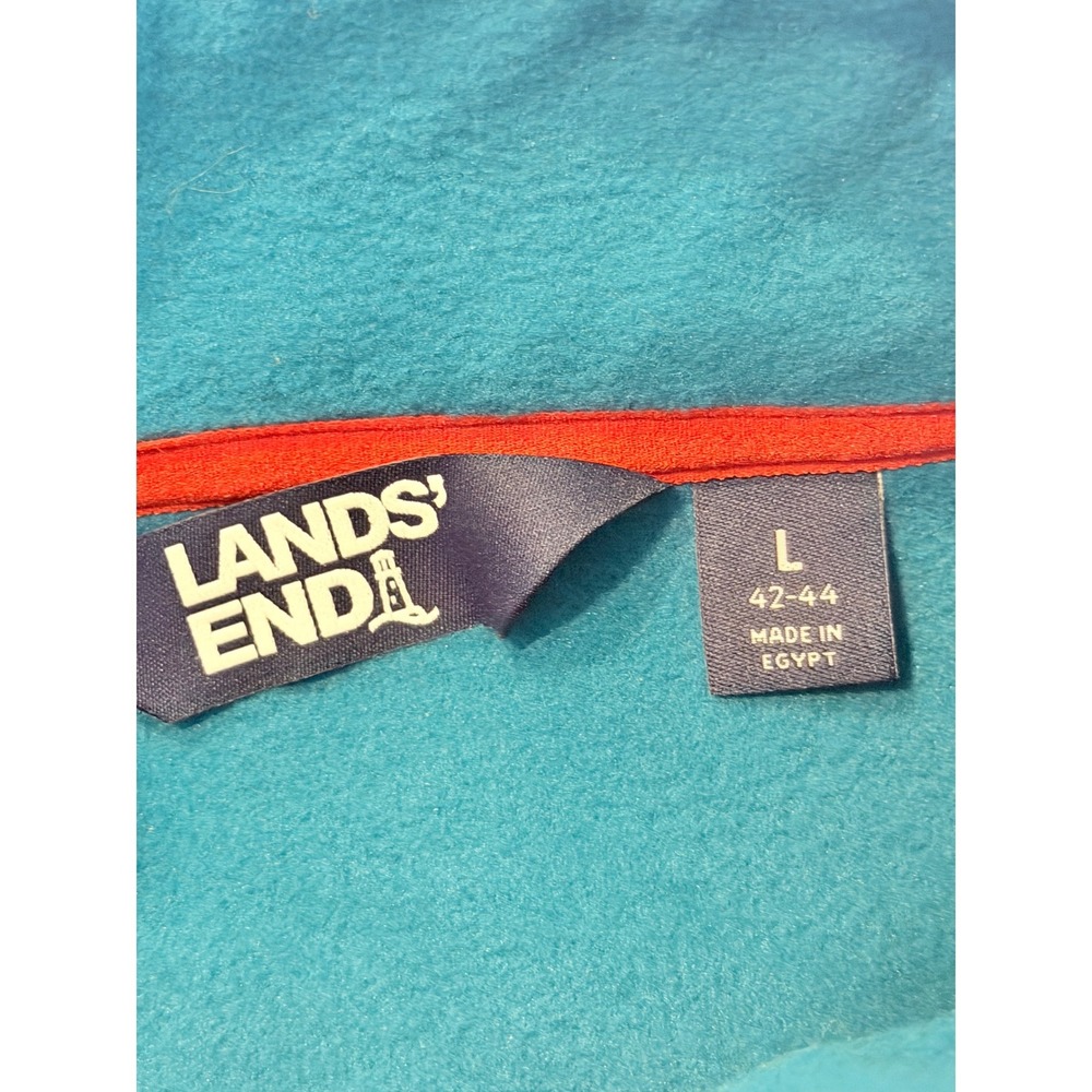 Lands End Mens Fleece Pullover Colorblock Snap Neck Teal Navy Red Large L 42-44 - Picture 6 of 6